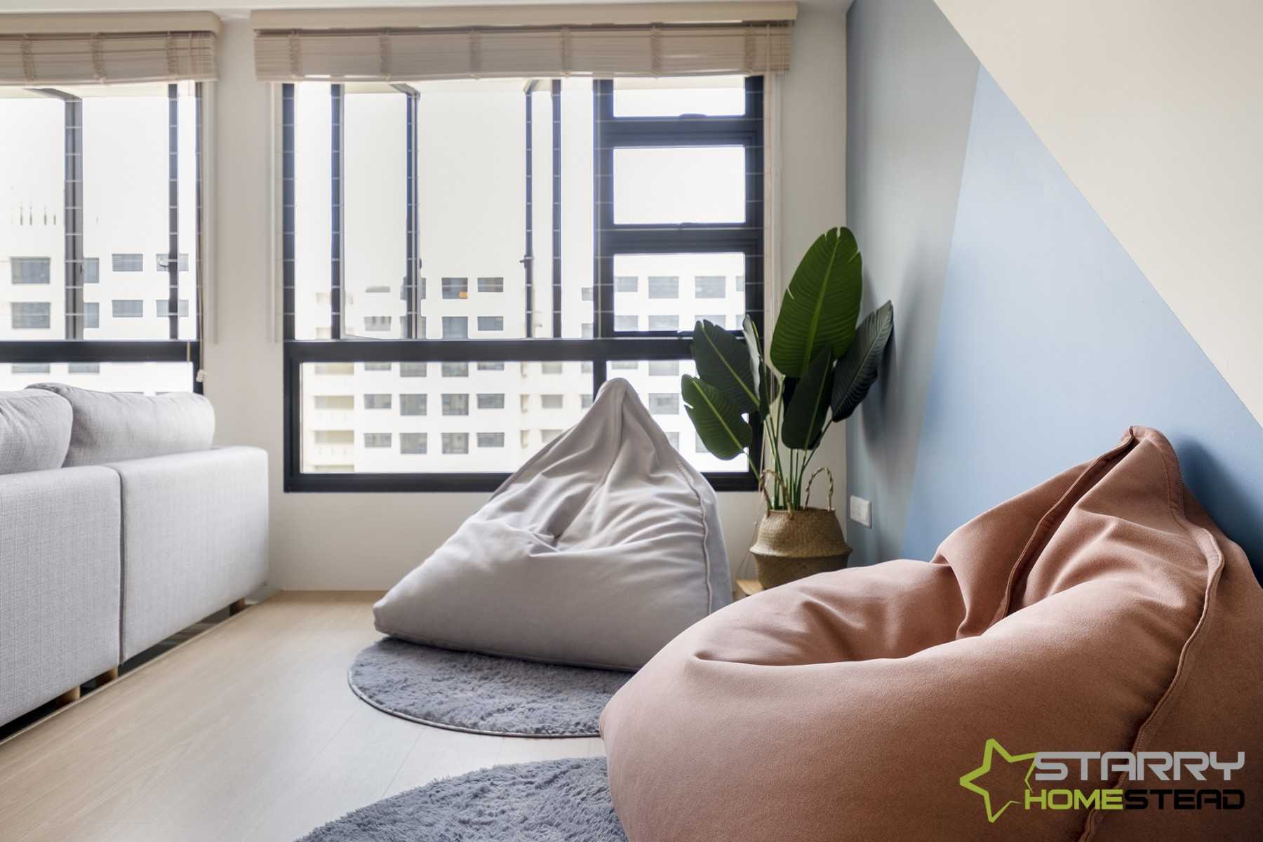 Scandinavian Living Room with Bean Bag and Platform