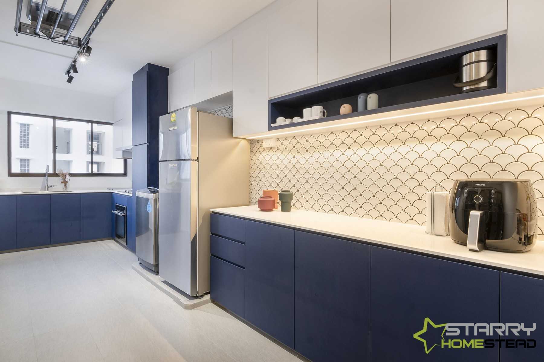 Eclectic Kitchen with Kitchen Cabinets and Refrigerator
