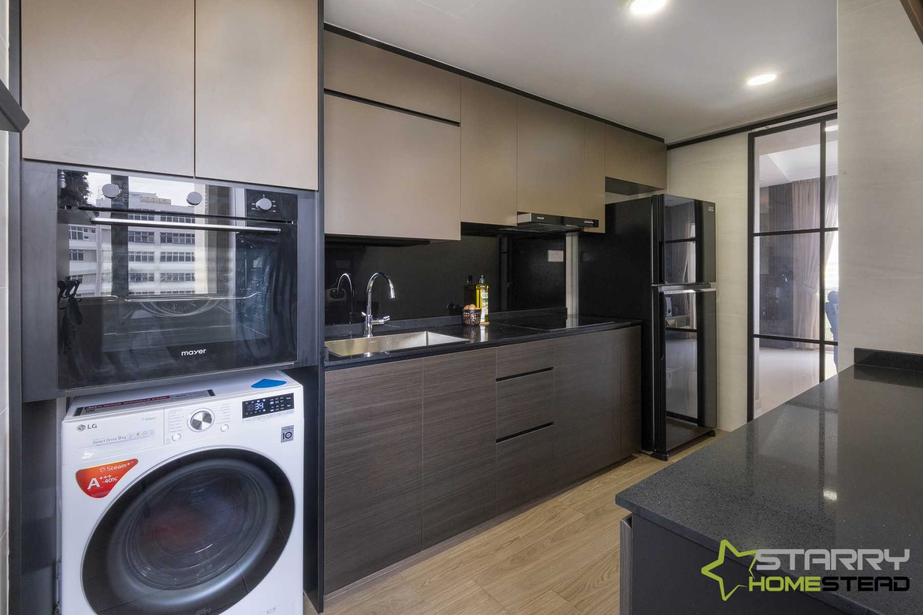 Modern Kitchen with Washing Machine and Kitchen Cabinets