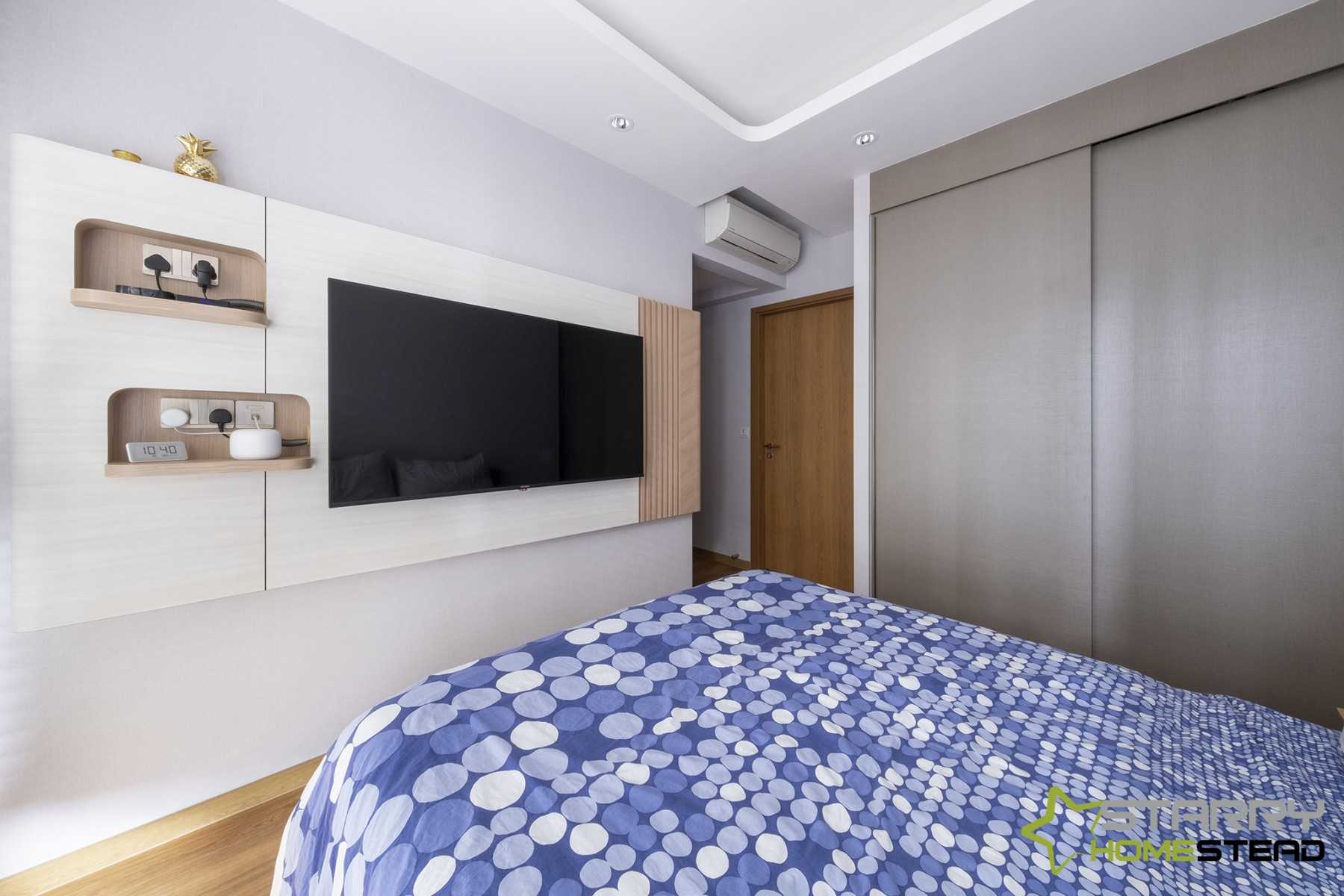 Scandinavian Bedroom with TV and Bed