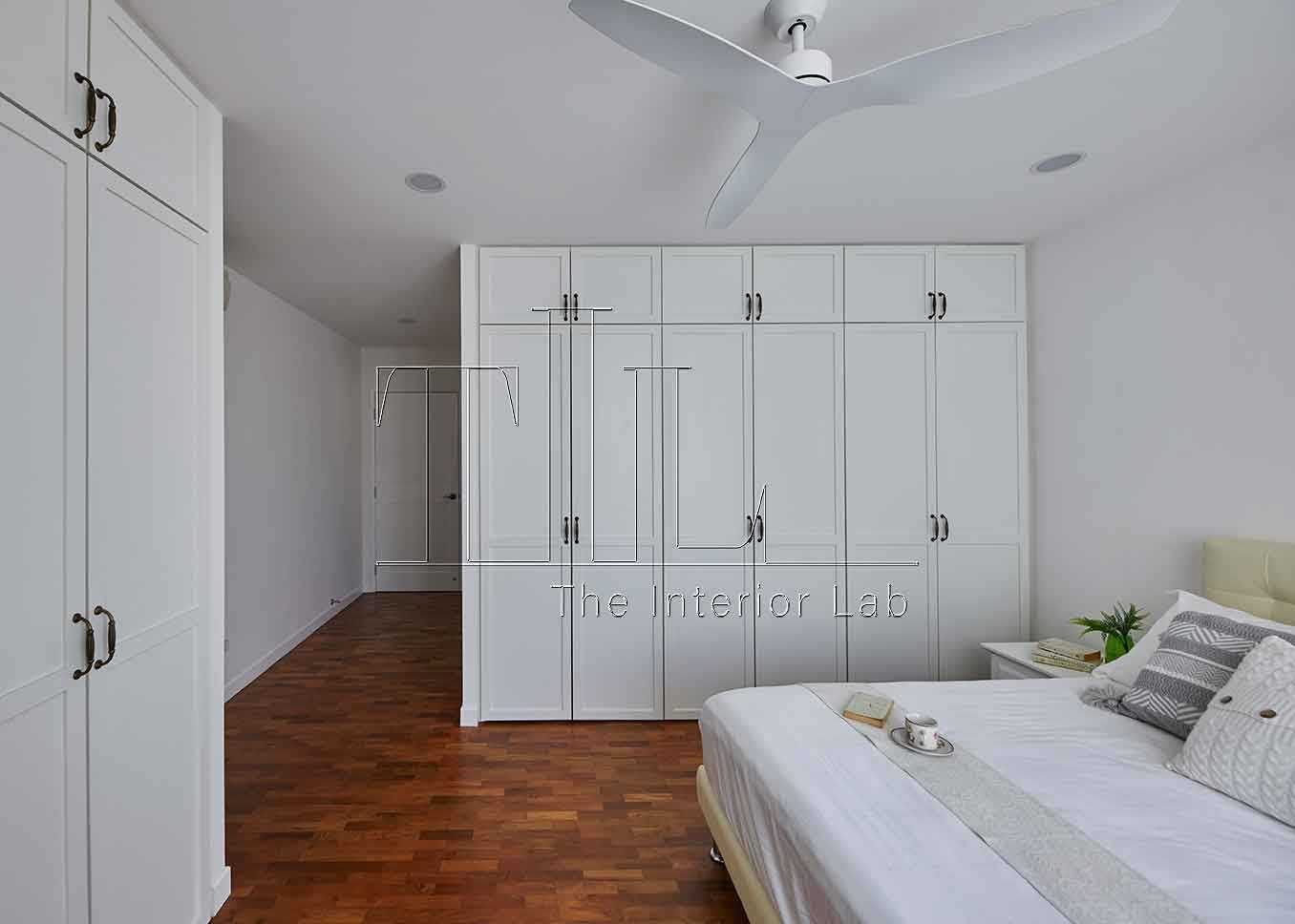 Minimalist Bedroom with Parquet Floor and Wardrobe