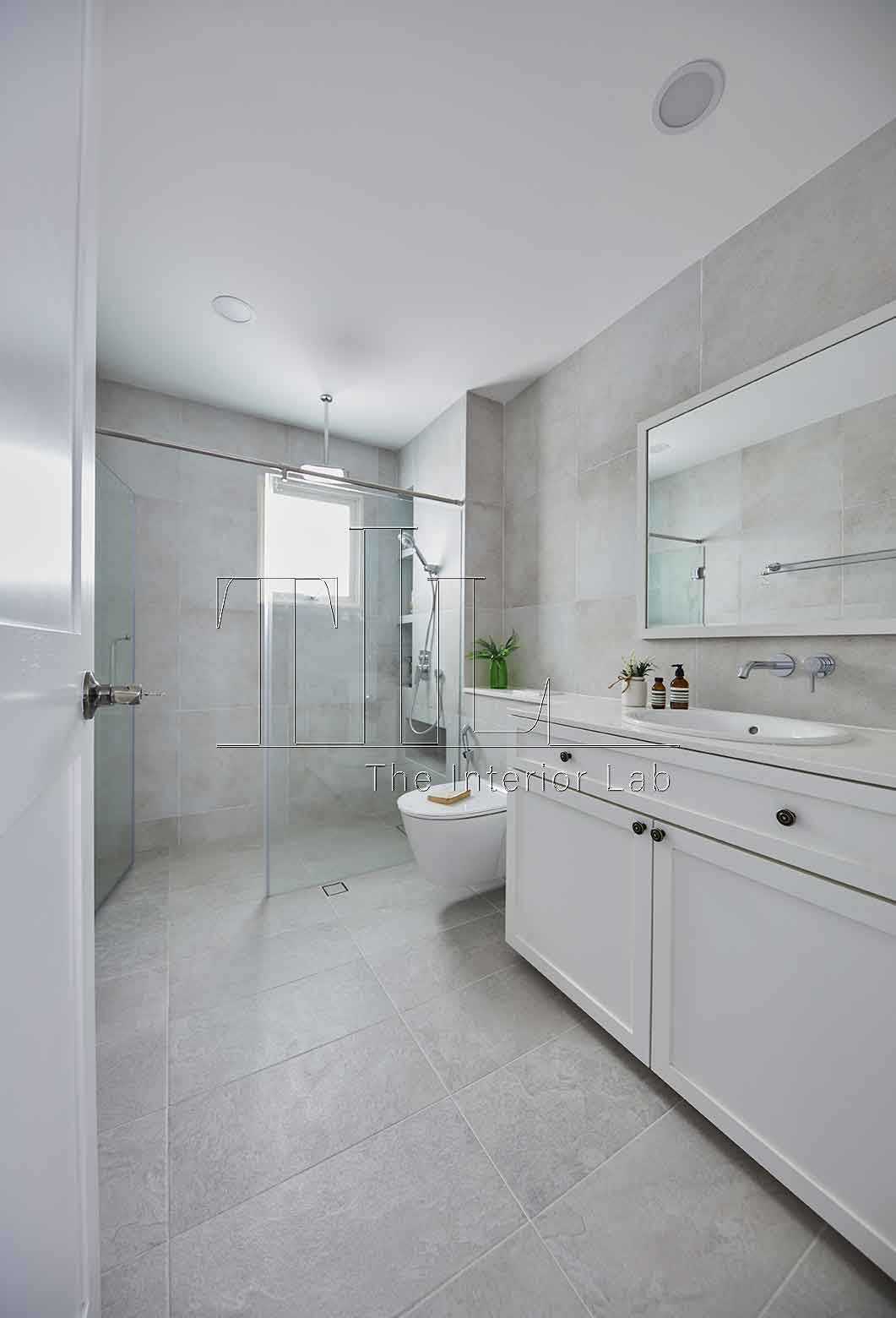 Minimalist Bathroom with Mirror and Shower Screen