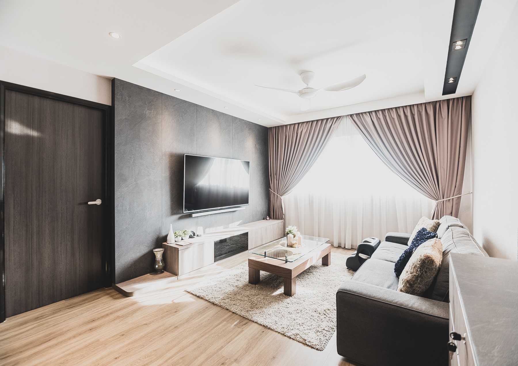 Contemporary Living Room with TV Console and Feature Wall