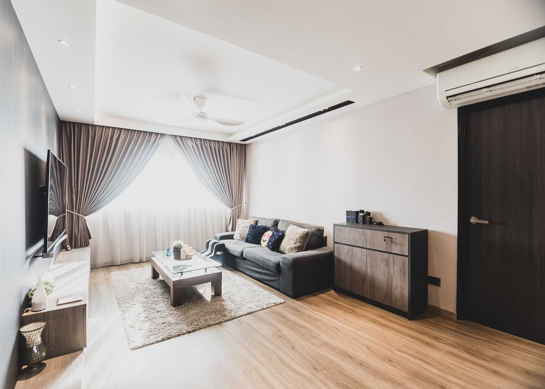 Contemporary Living Room with Vinyl Flooring and Feature Wall