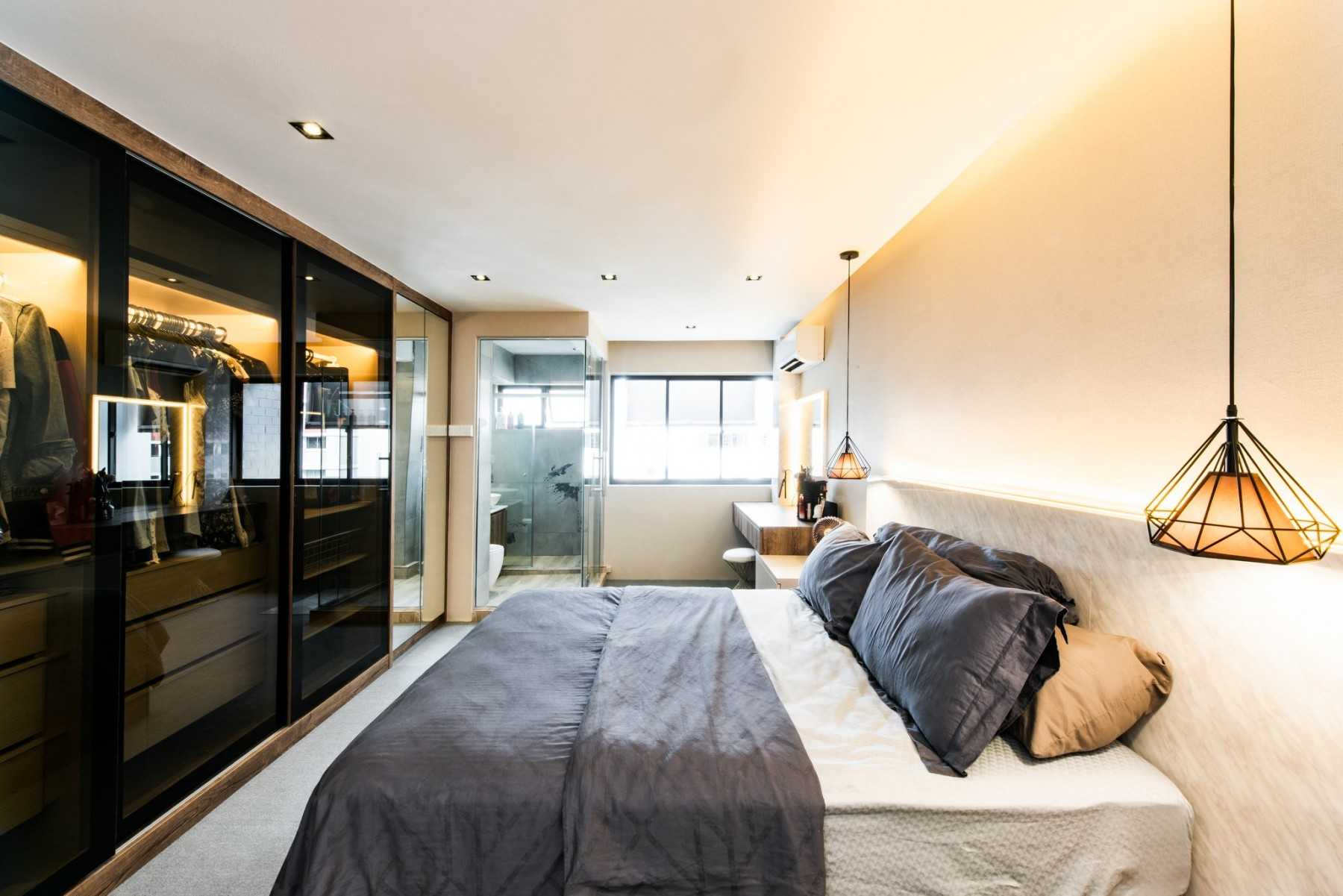 Eclectic Bedroom with Cove Lighting and Ceiling Light