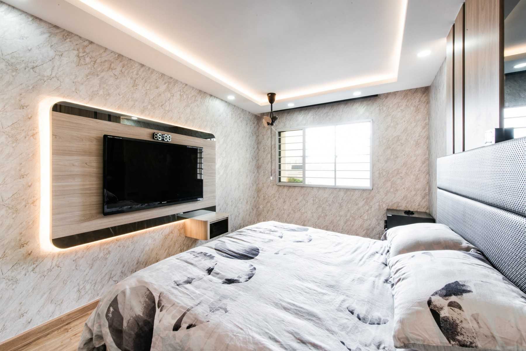 Contemporary Bedroom with Platform Bed and Vinyl Flooring