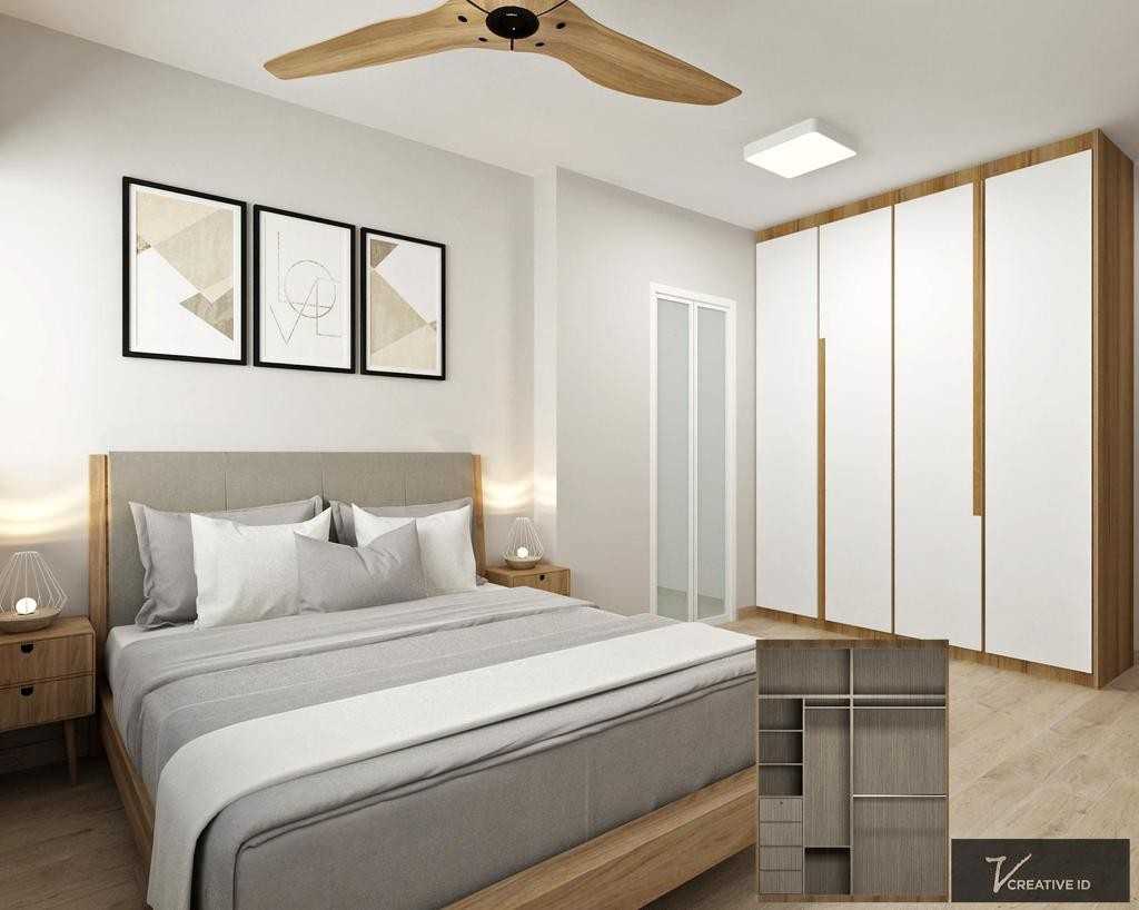 Scandinavian Bedroom with Vinyl Flooring and Ceiling Light
