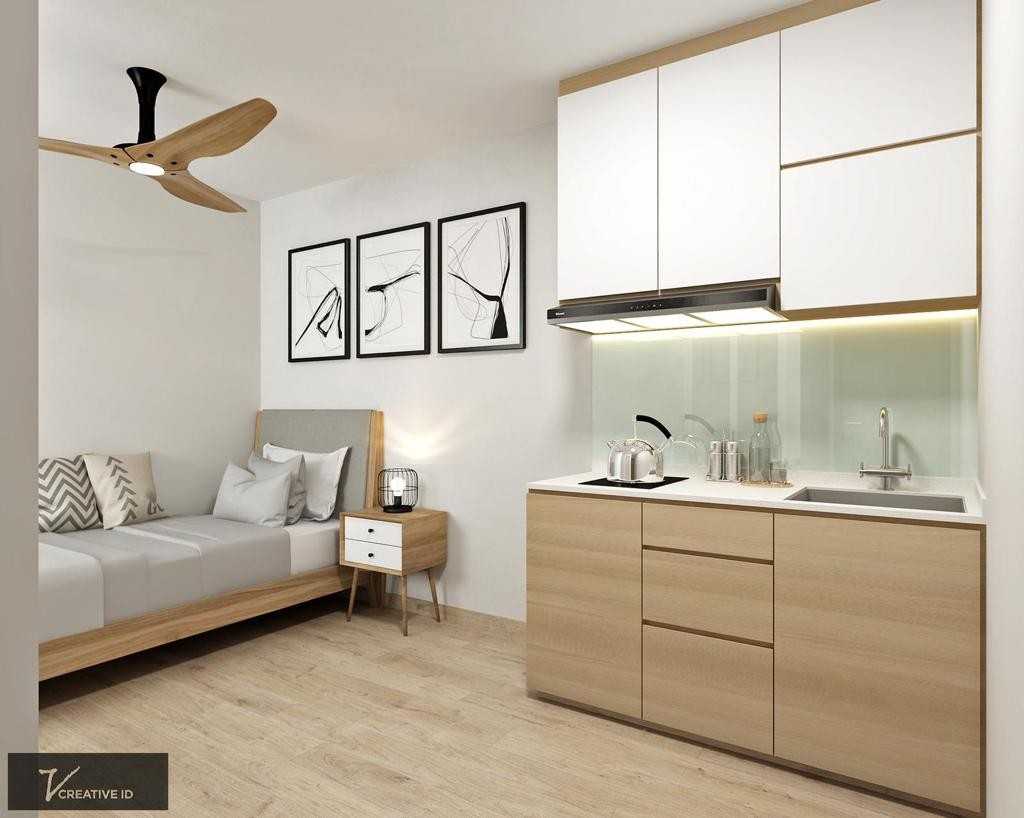 Scandinavian Studio with Countertop and Built-in Bed