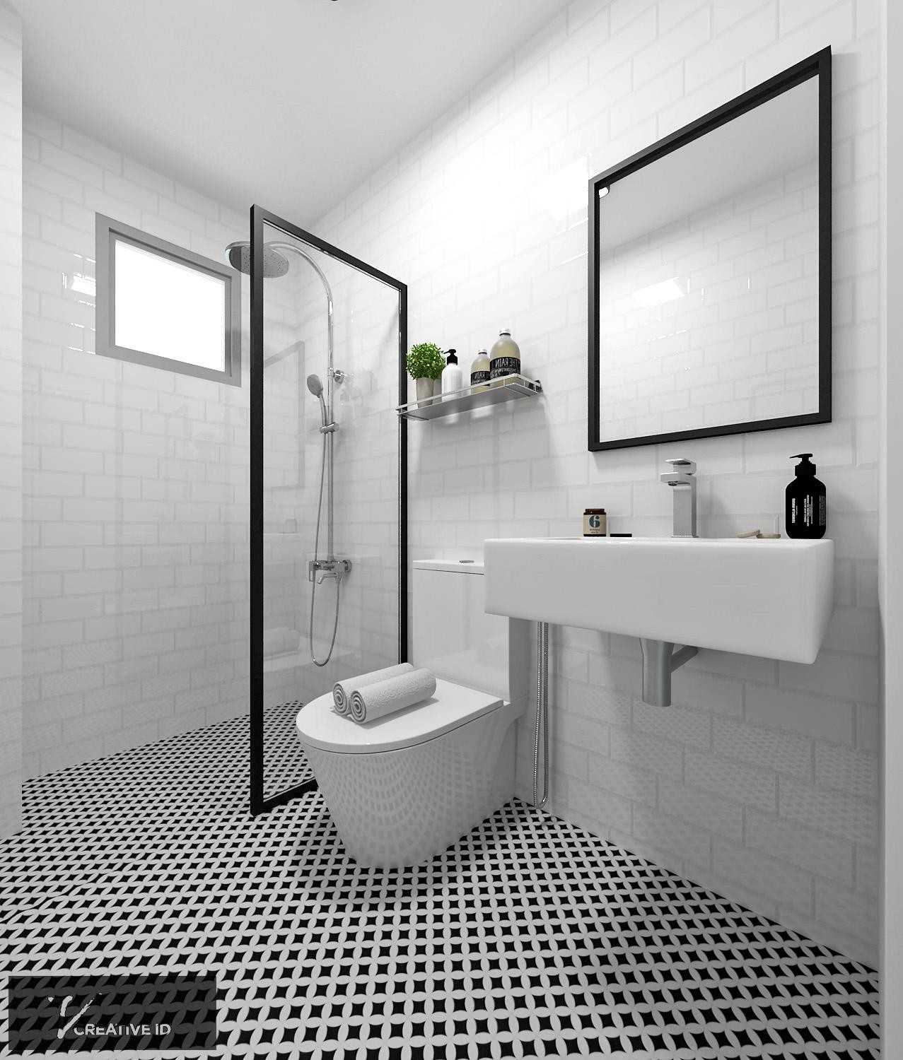 Scandinavian Bathroom with Homogeneous Tiles and Mirror