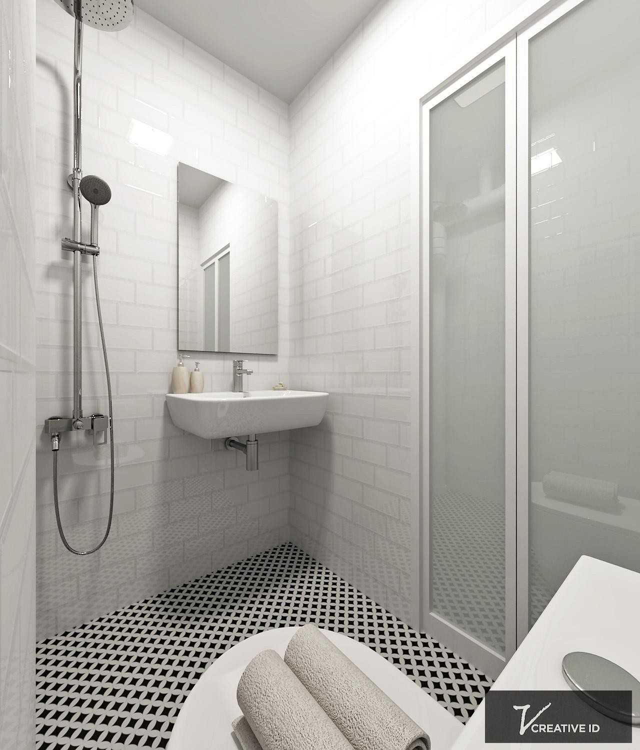 Scandinavian Bathroom with Homogeneous Tiles and Mirror