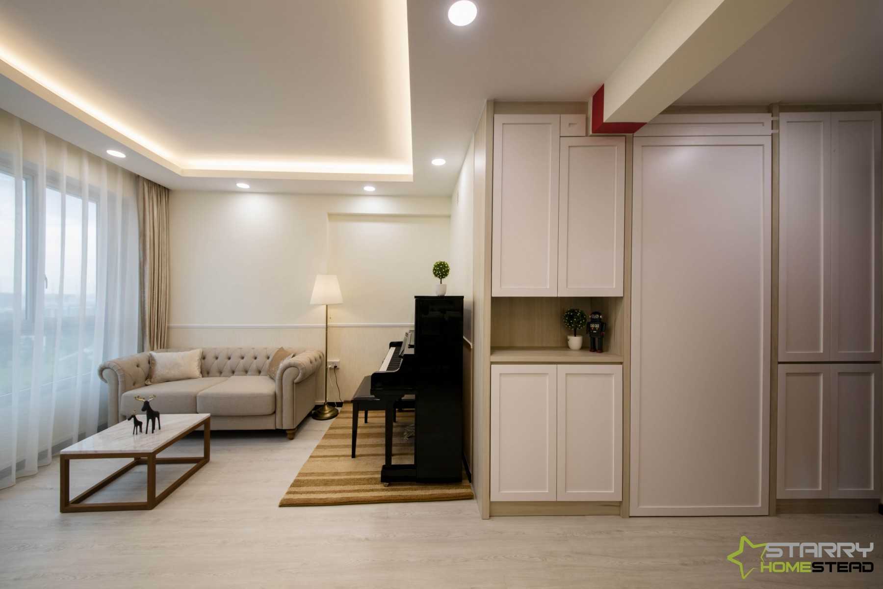 Scandinavian Living Room with Drop Ceiling and Sofa