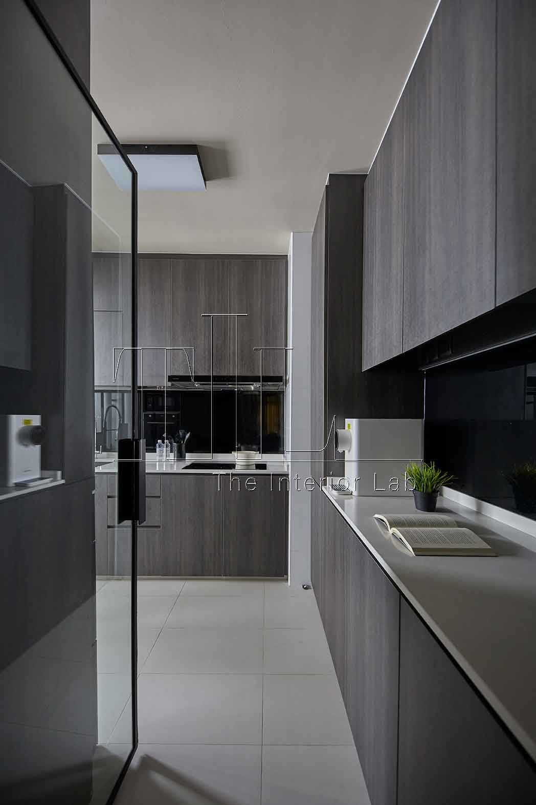Contemporary Kitchen with Countertop and Glass Door