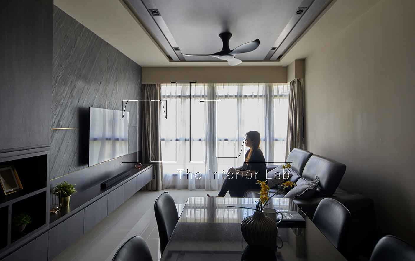 Contemporary Living Room with TV Console and Feature Wall