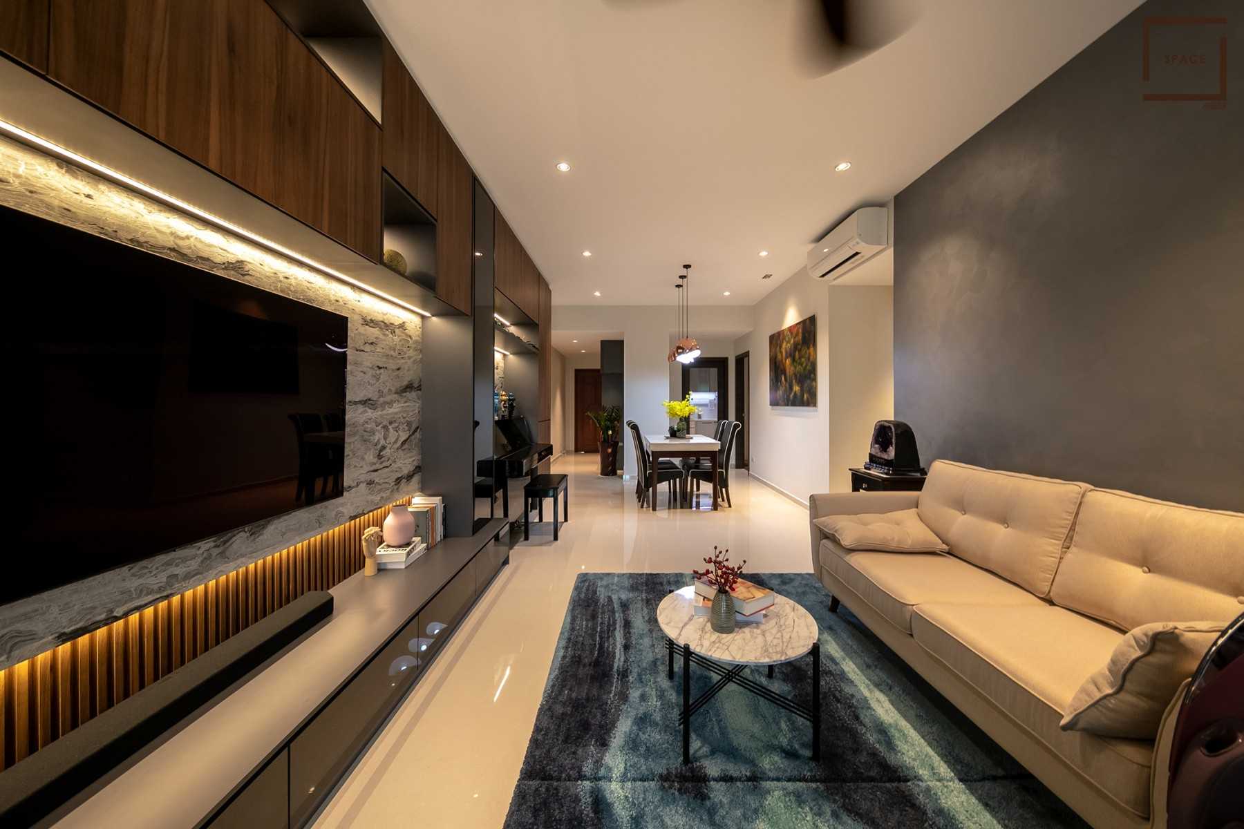 Contemporary Living Room with TV Console and Ceiling Light