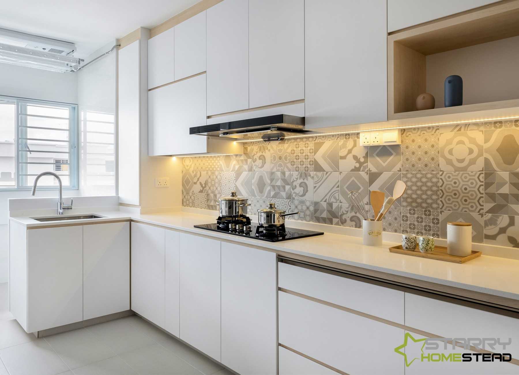 Scandinavian Kitchen with Cupboard and Refrigerator