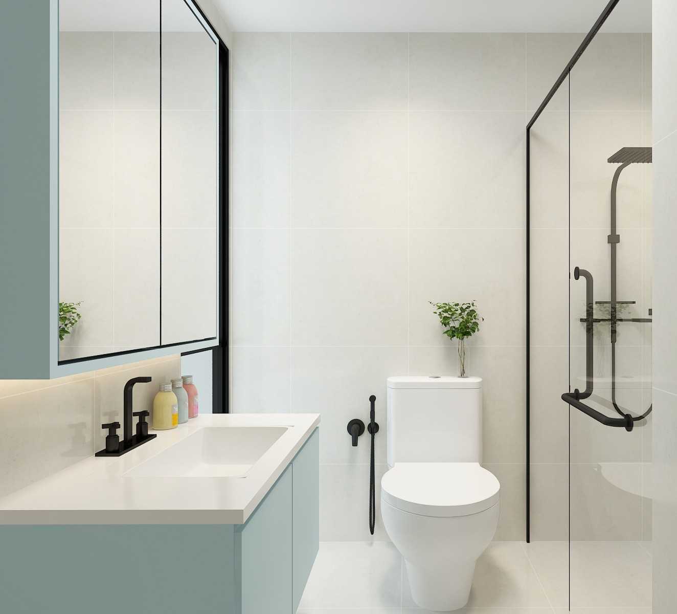 Minimalist Bathroom with Bathroom Accessories and Showers