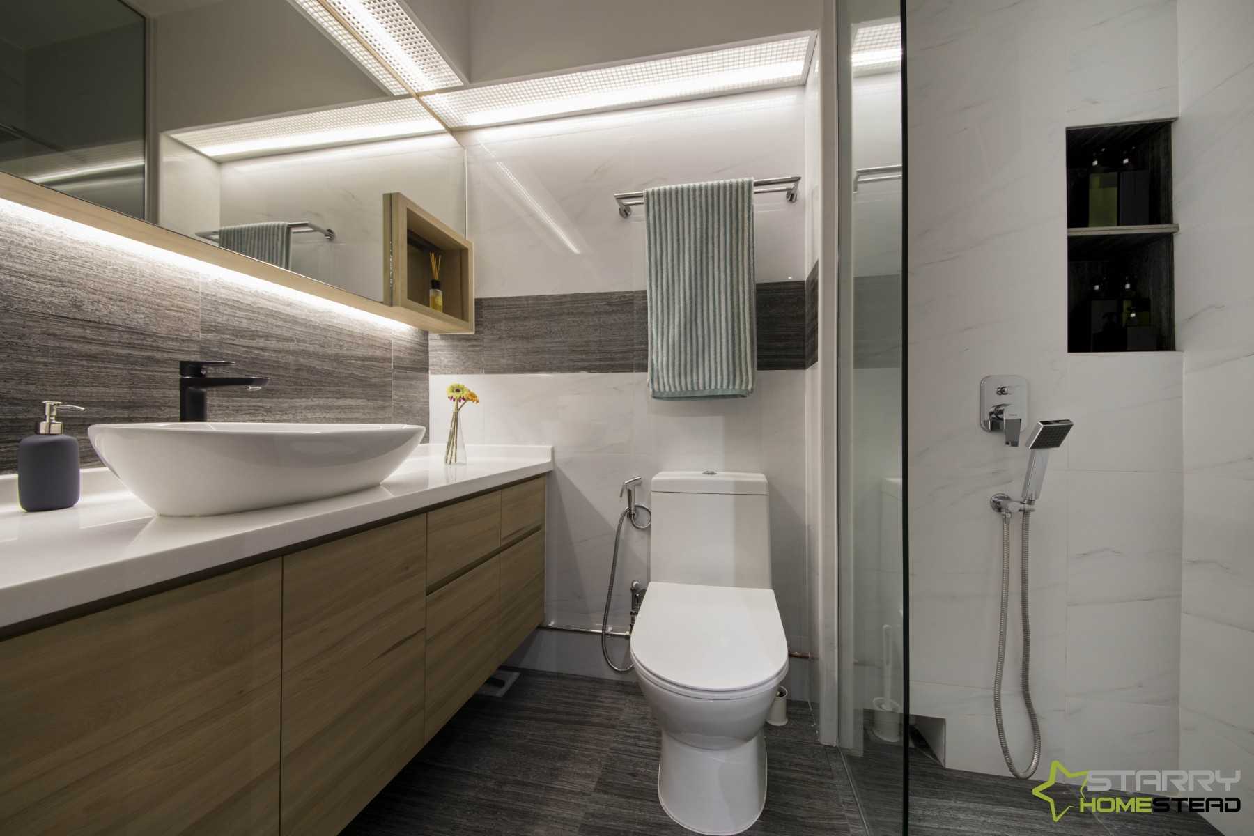 Scandinavian Bathroom with Mirror and Vanity Counter