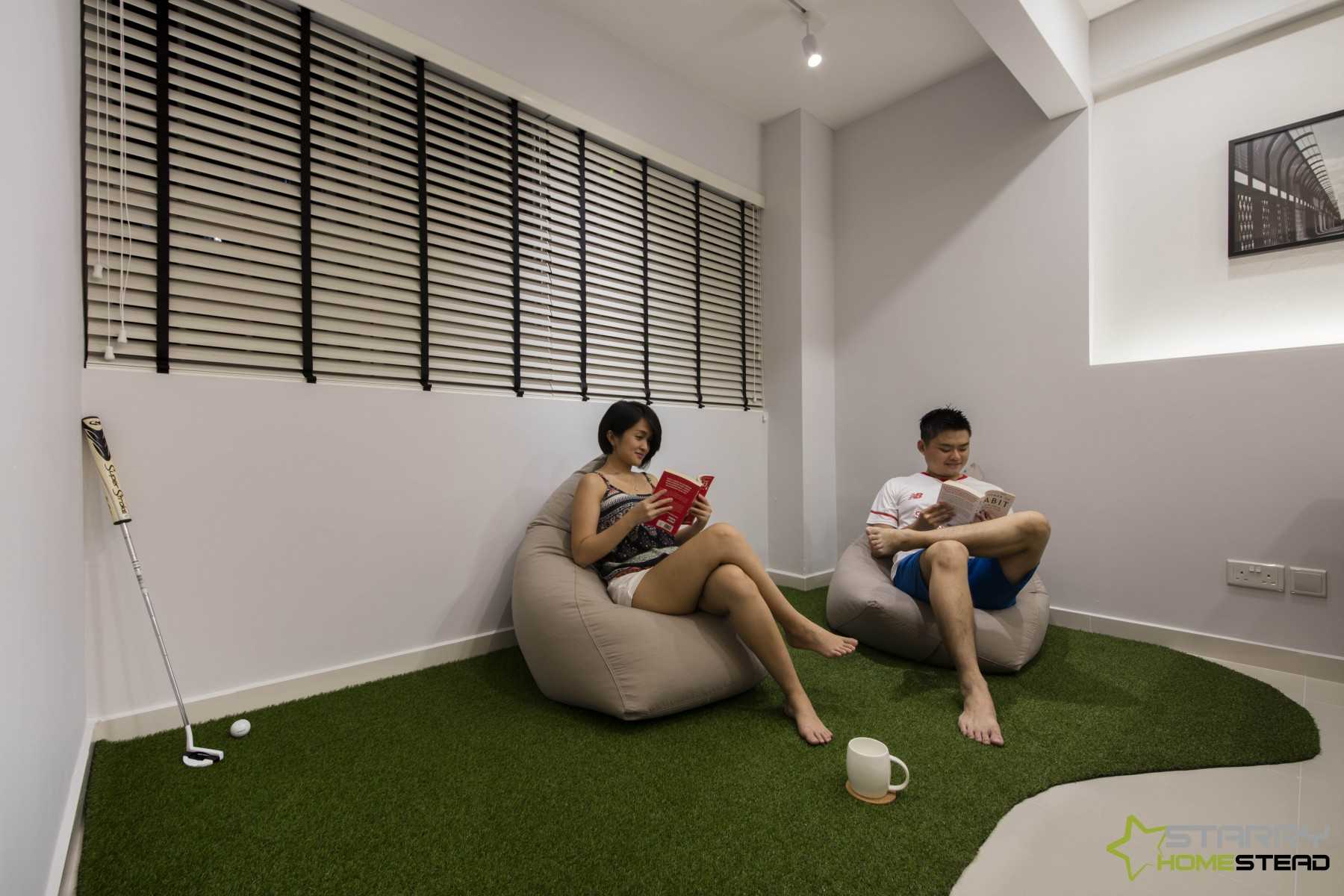 Scandinavian Dining Room with Window Shutters and Bean Bag