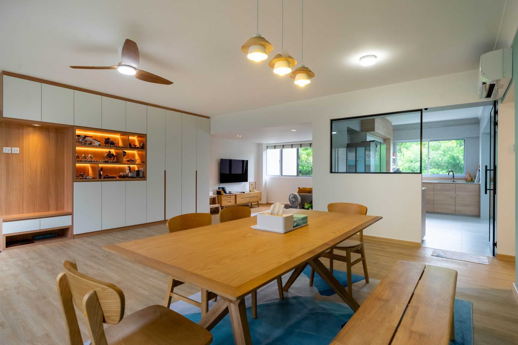 Scandinavian Dining Room with Drop Light and Dining Table