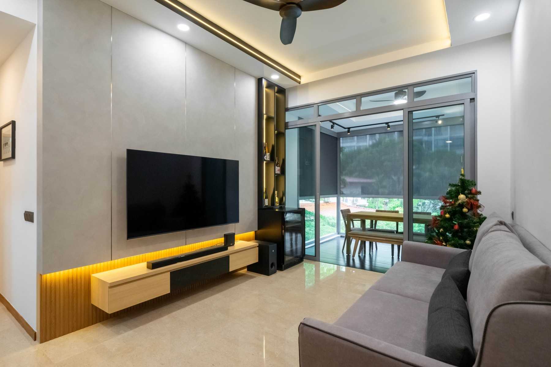 Contemporary Living Room with TV Console and Sofa