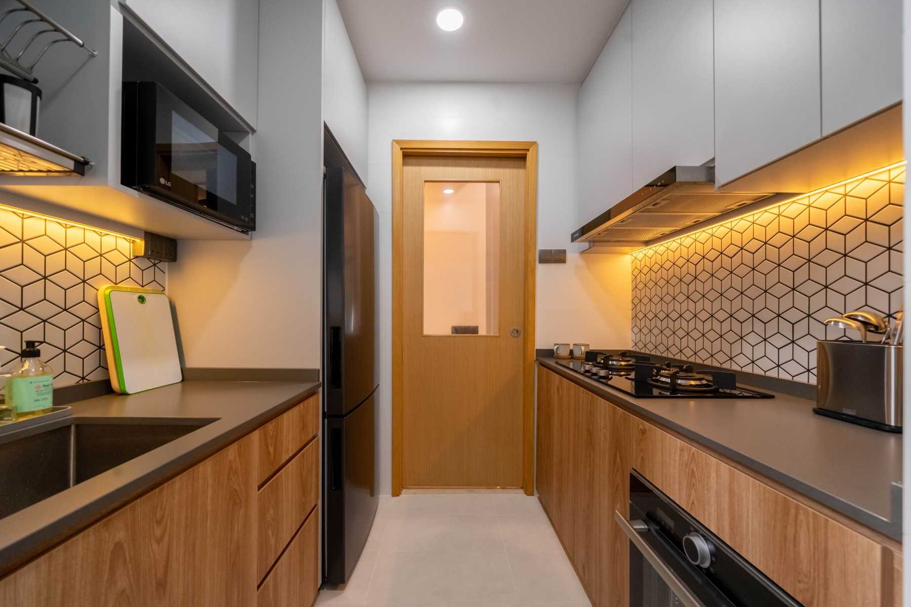 Contemporary Kitchen with Wood Flooring and Kitchen Window