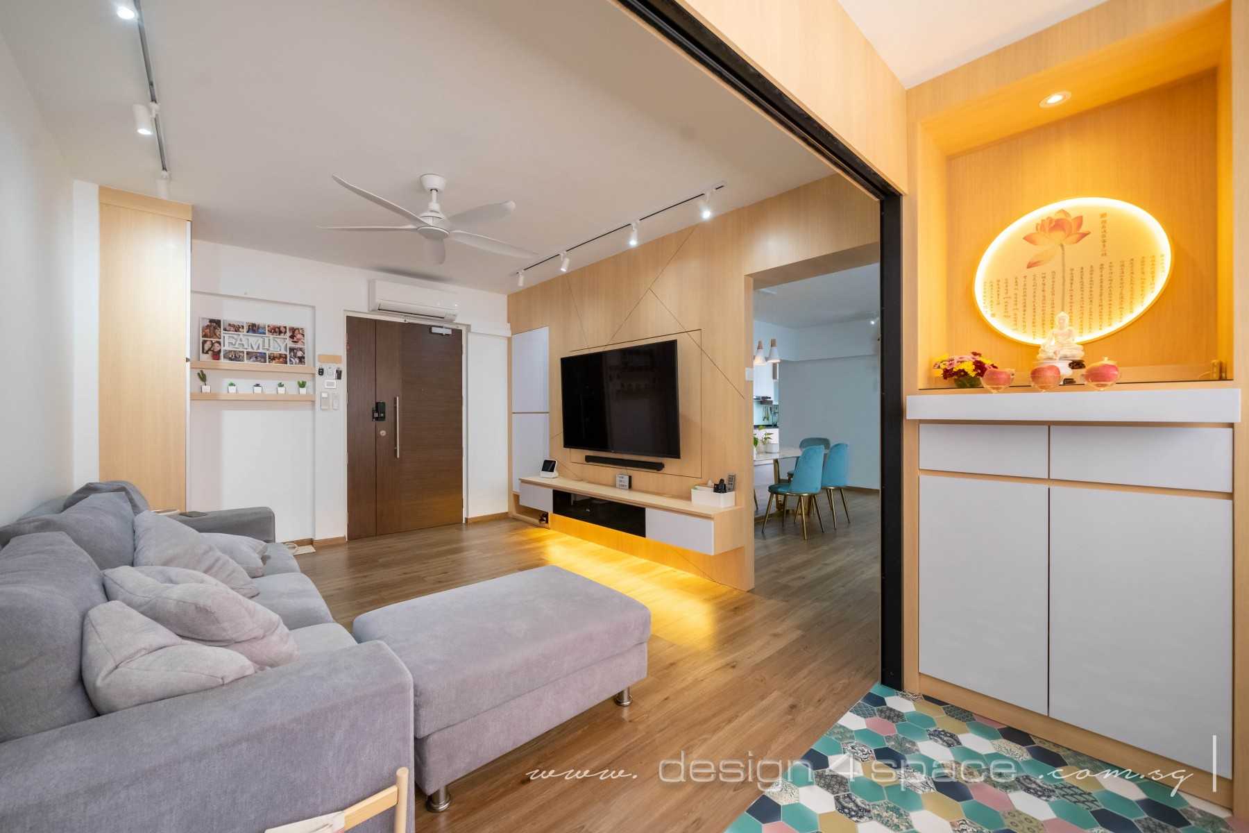 Scandinavian Living Room with Feature Wall and Downlights