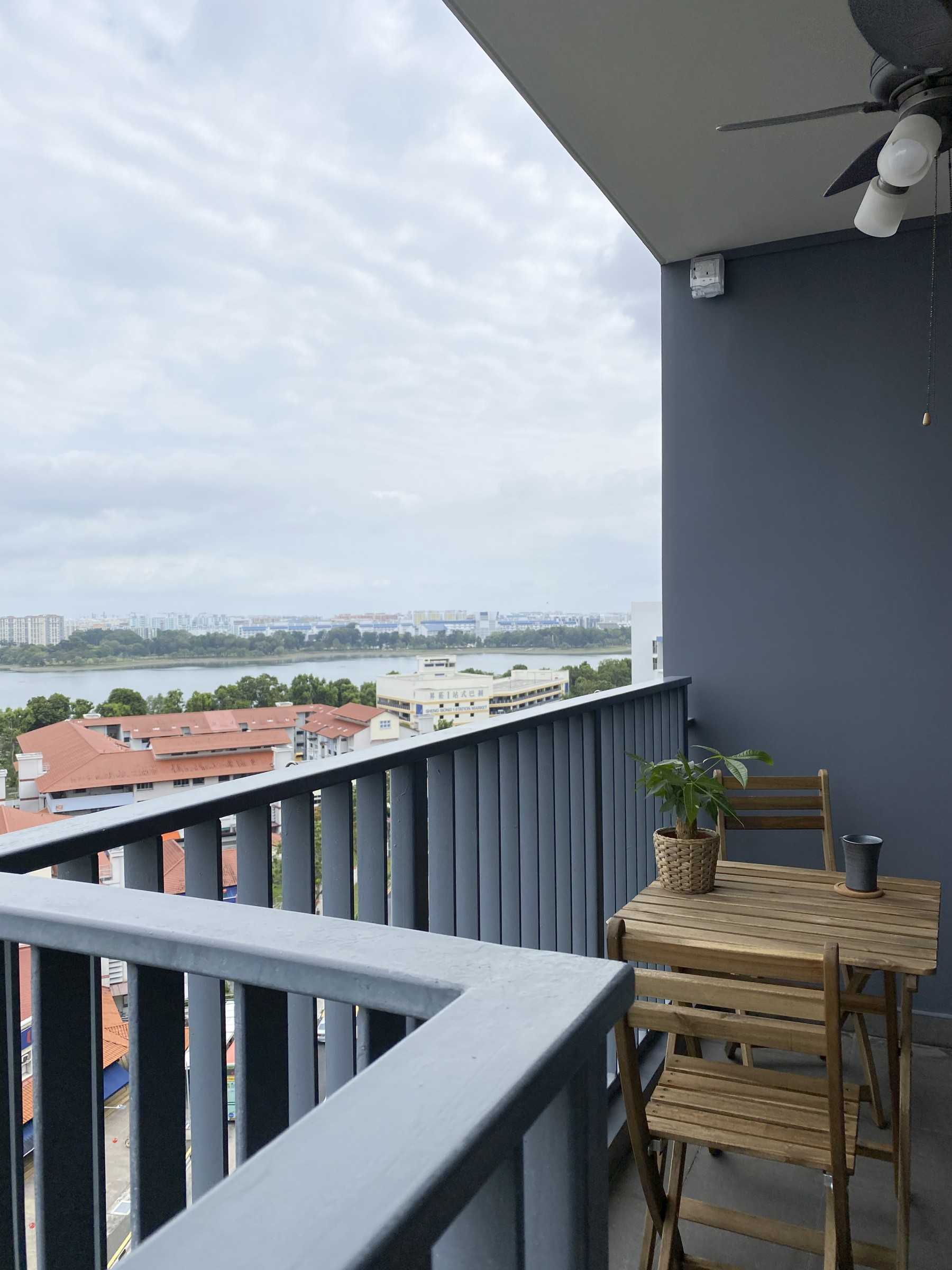 Scandinavian Balcony with Bay Window and Window Shutters