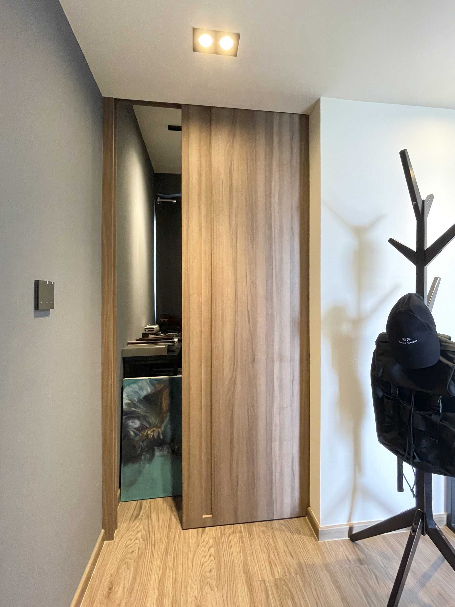 Scandinavian Bedroom with Bookshelf and Vinyl Flooring