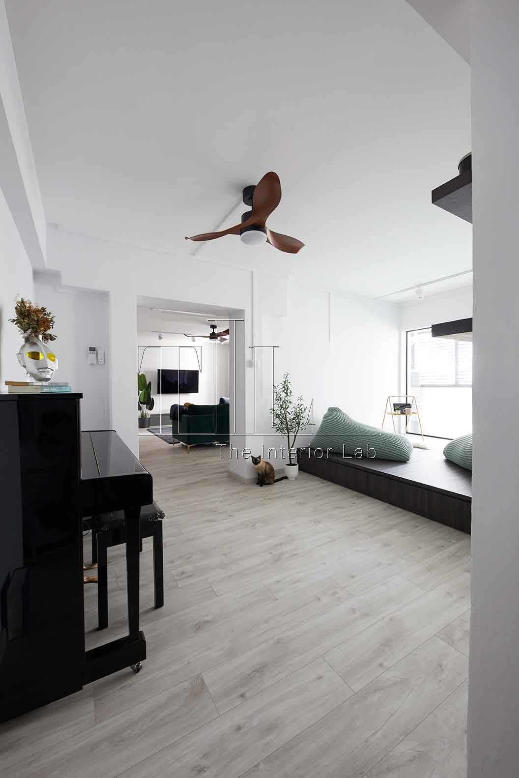 Contemporary Living Room with Ceiling Fan and TV