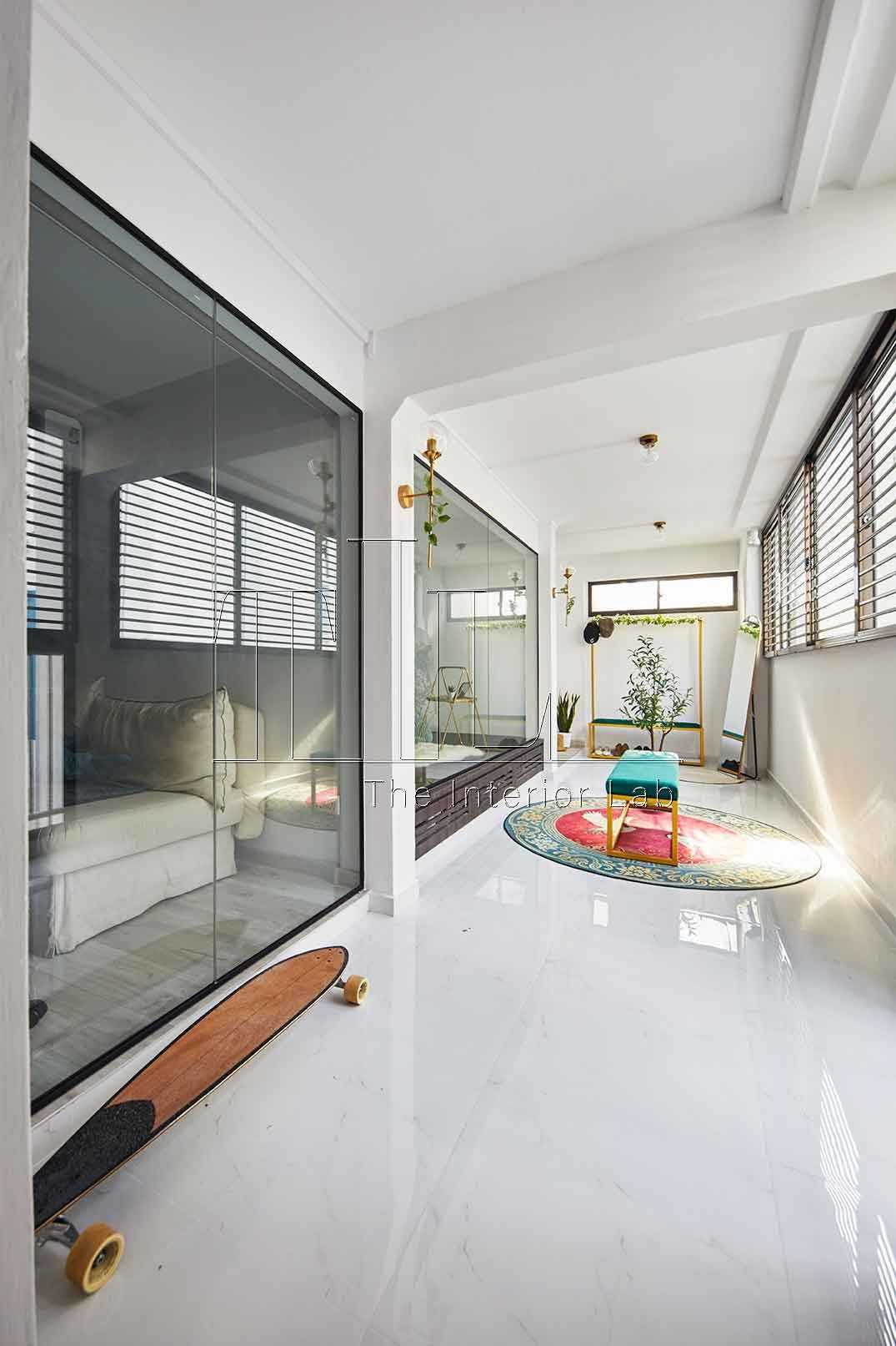 Contemporary Entryway with Marble Floor and Mirror