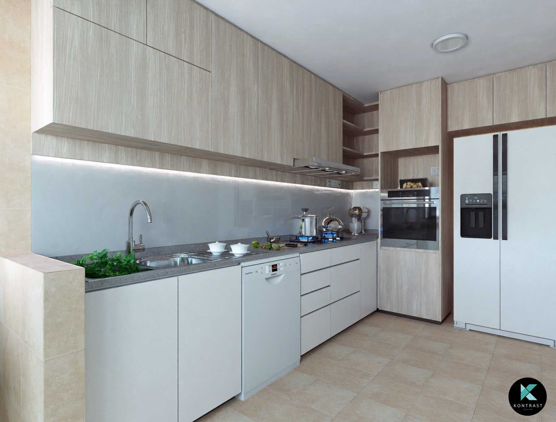 Contemporary Kitchen with Countertop and Homogeneous Tiles