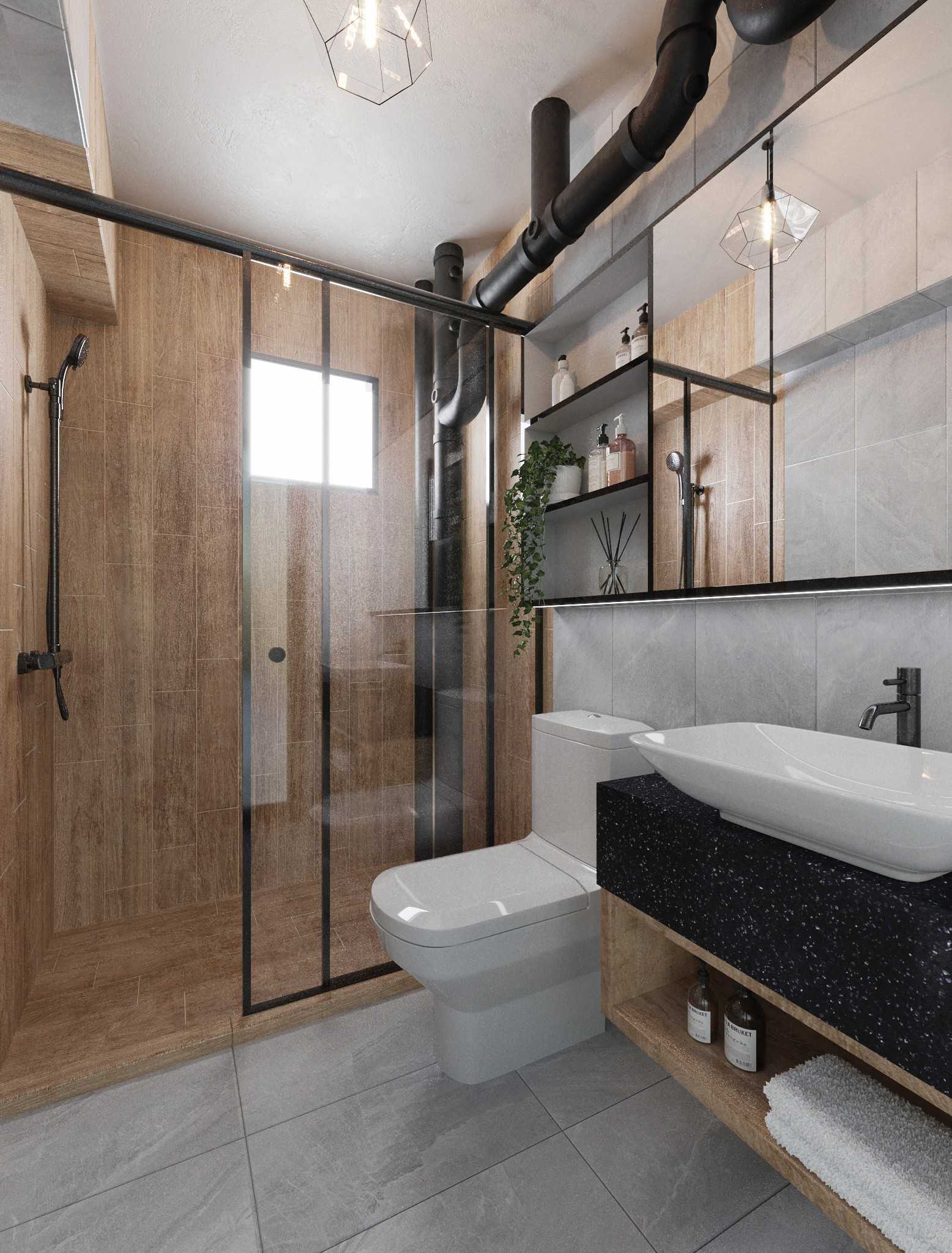 Country Bathroom with Countertop and Homogeneous Tiles
