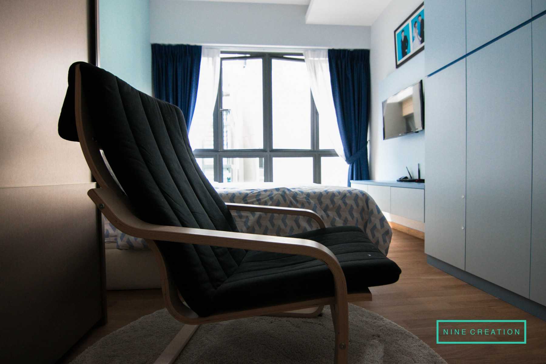 Contemporary Bedroom with TV Console and Cove Lighting