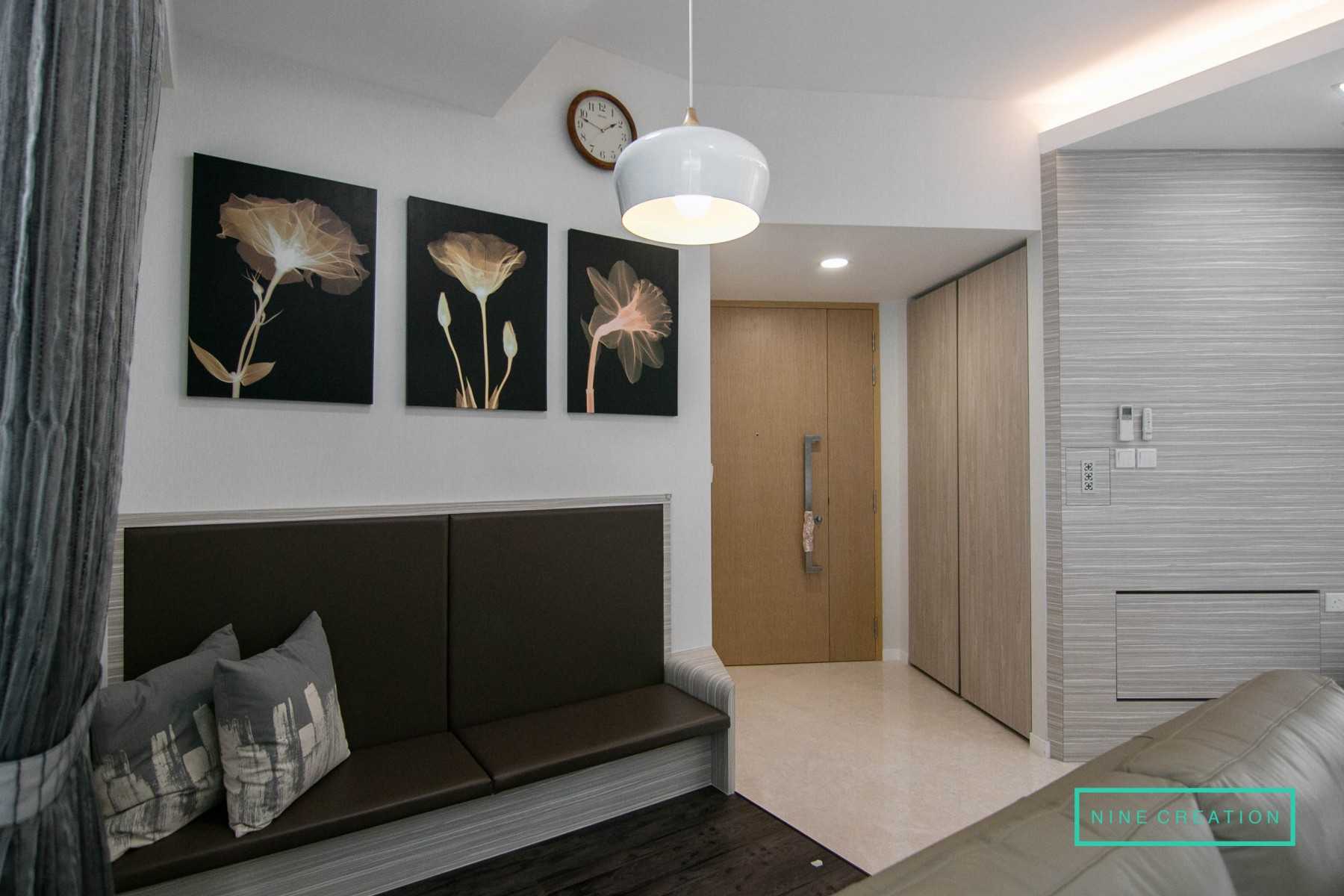Contemporary Entryway with Settee and Feature Wall