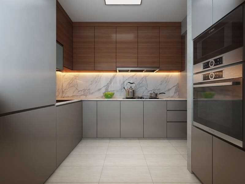 Contemporary Kitchen with Countertop and Homogeneous Tiles