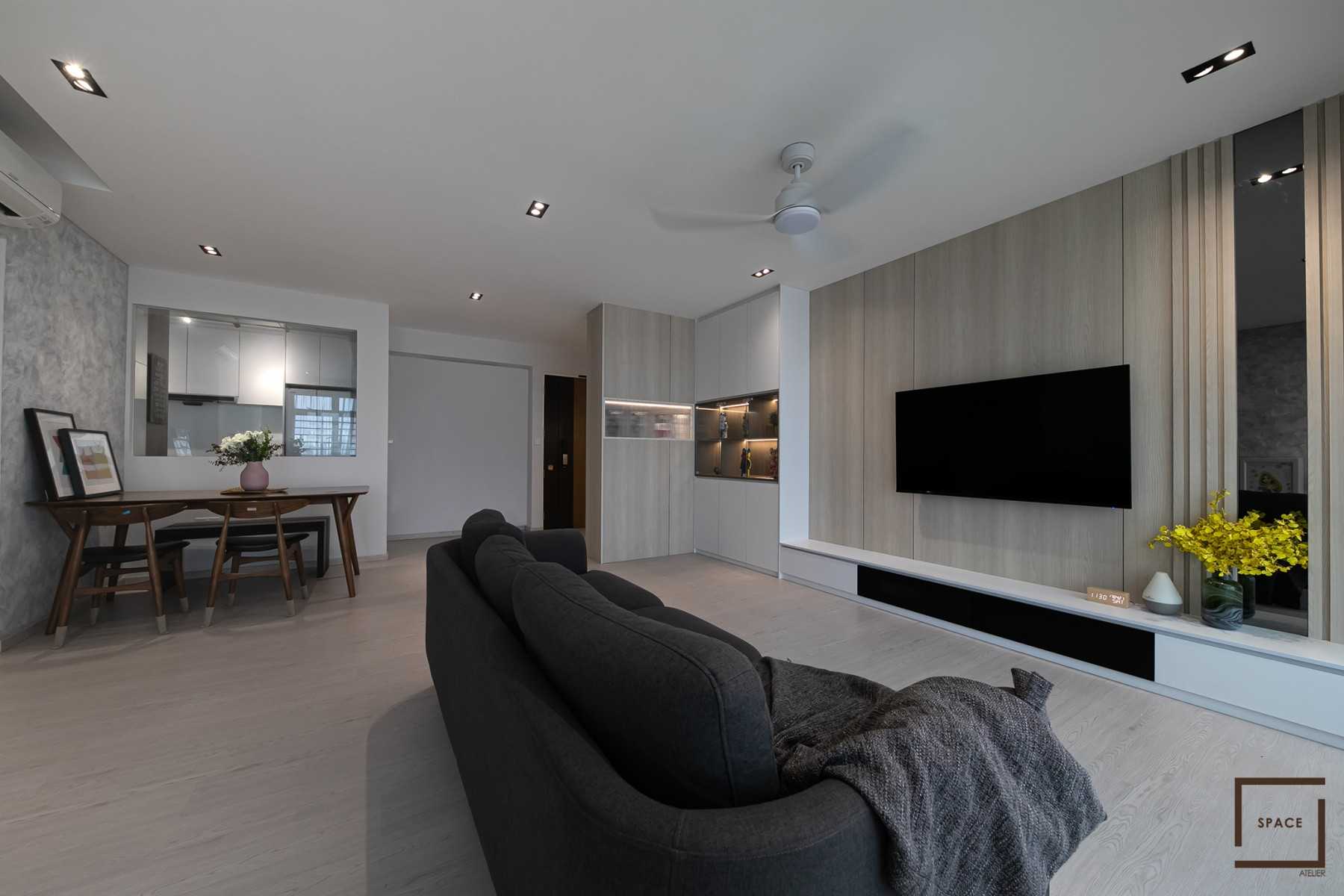 Scandinavian Living Room with Vinyl Flooring and TV Console