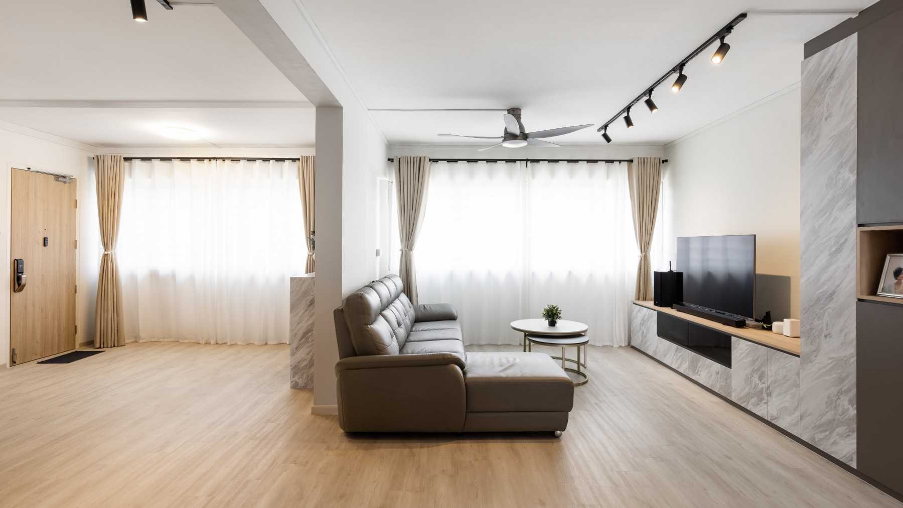 Scandinavian Living Room with Vinyl Flooring and TV Console