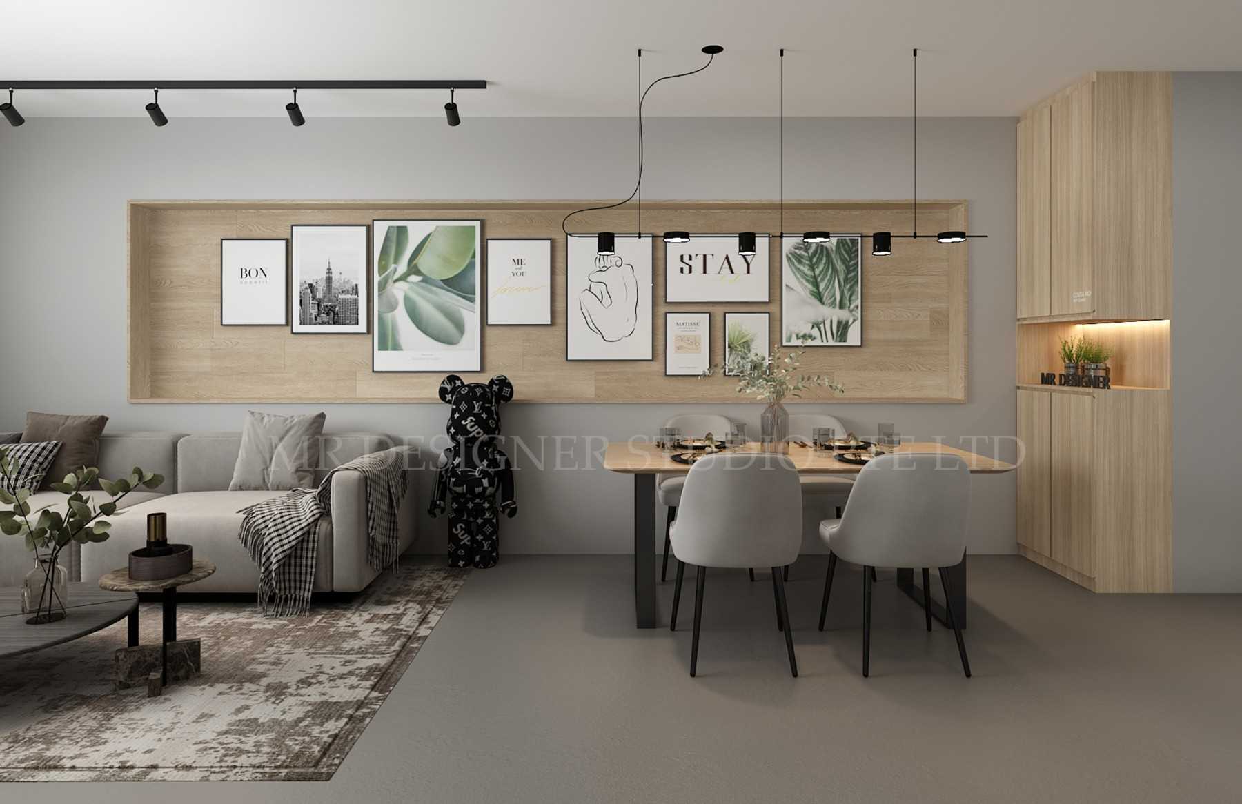 Modern Living Room with Homogeneous Tiles and Feature Wall