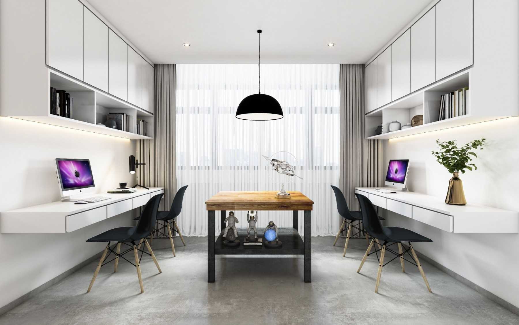 Contemporary Study with Bookshelf and Drop Ceiling