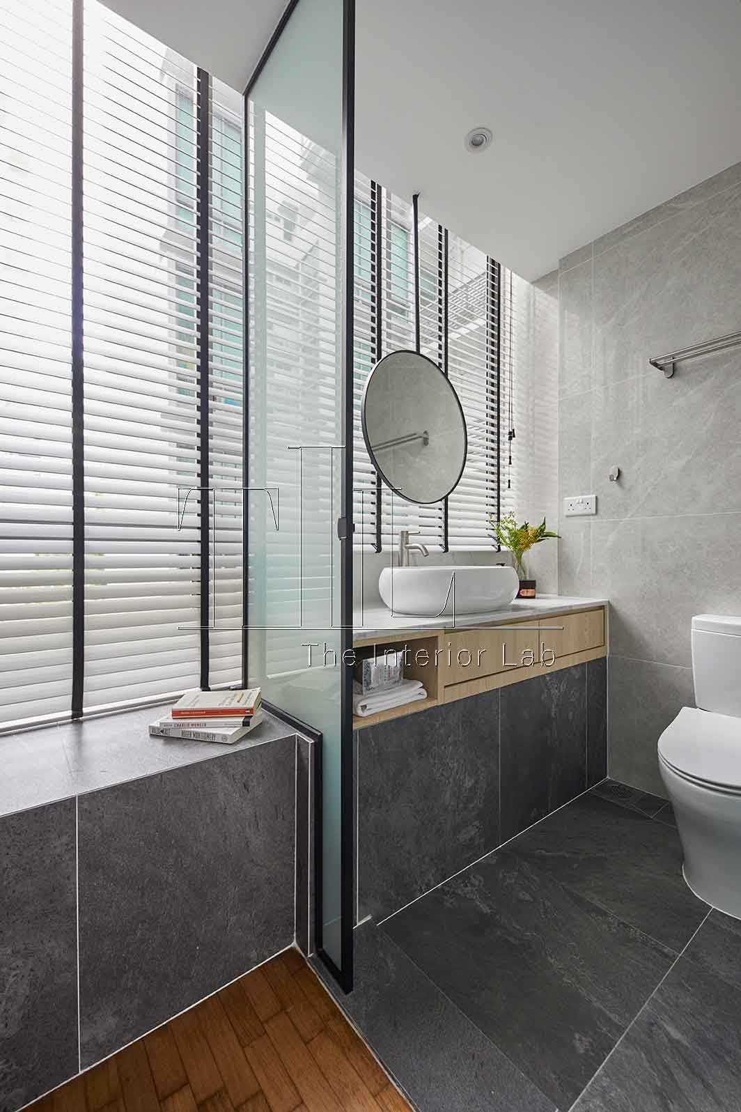 Scandinavian Bathroom with Countertop and Mirror