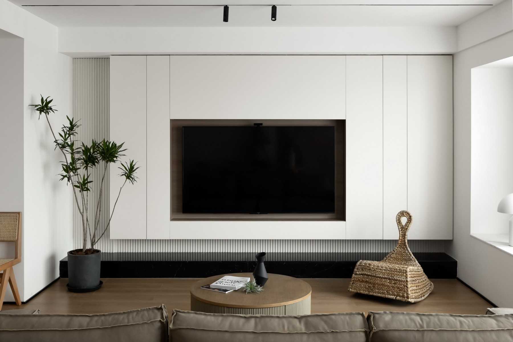 Contemporary Living Room with Vinyl Flooring and TV Console