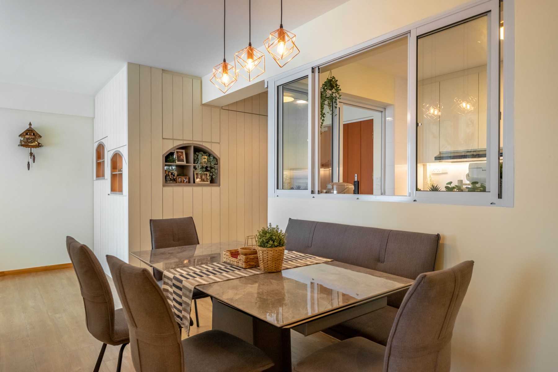 Scandinavian Dining Room with Drop Light and Dining Table