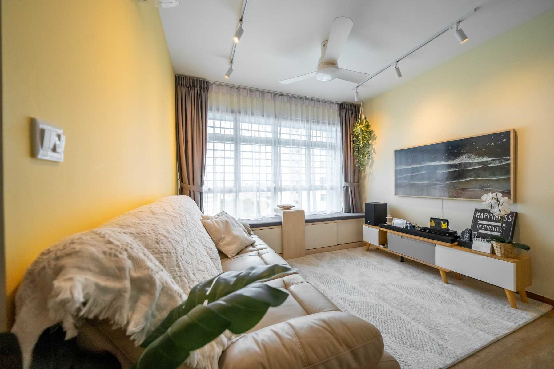 Scandinavian Living Room with Vinyl Flooring and TV Console