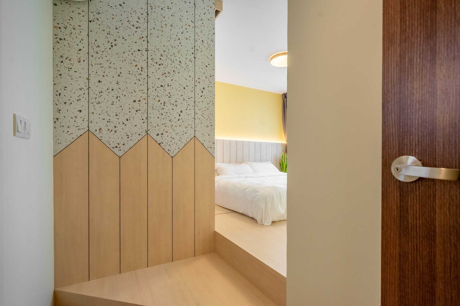 Scandinavian Bedroom with Platform Bed and Drop Ceiling
