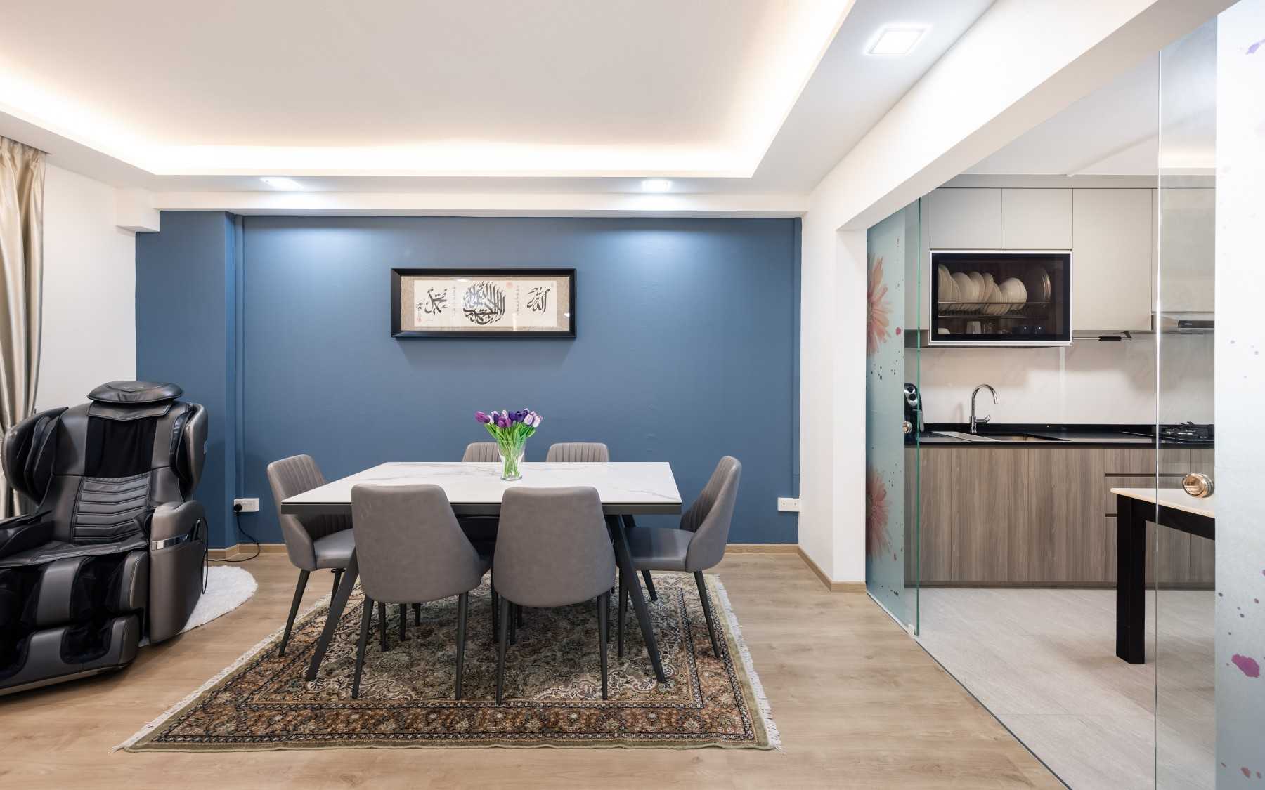 Scandinavian Dining Room with Vinyl Flooring and Cove Lighting