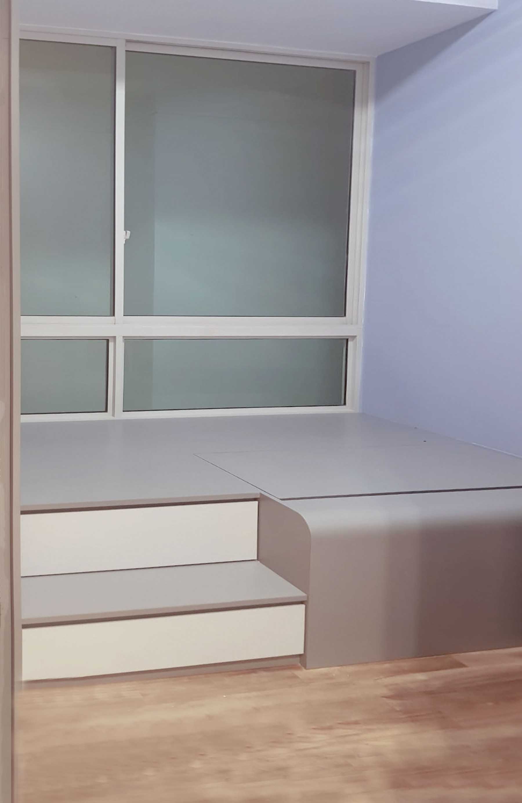 Modern Bedroom with Platform Bed and Wood Flooring