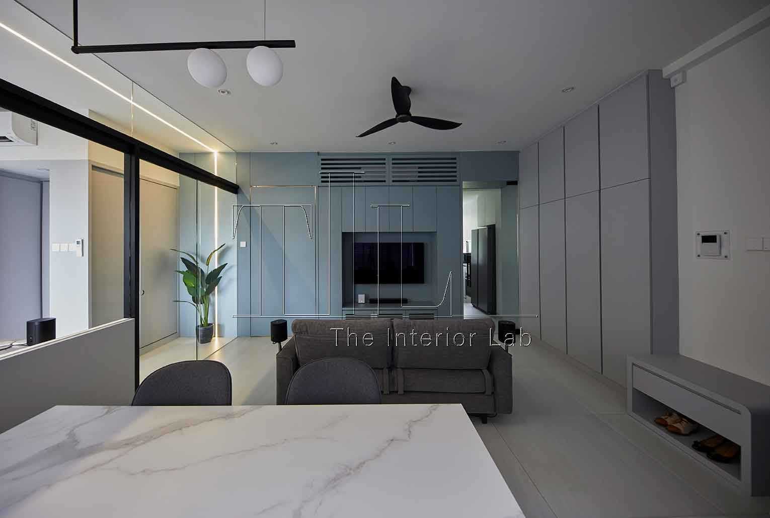 Contemporary Living Room with TV Console and Feature Wall
