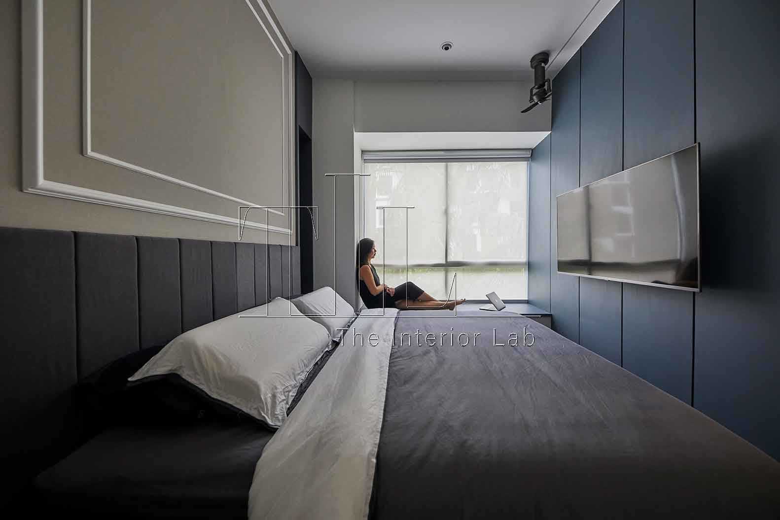 Contemporary Bedroom with Feature Wall and Bay Window