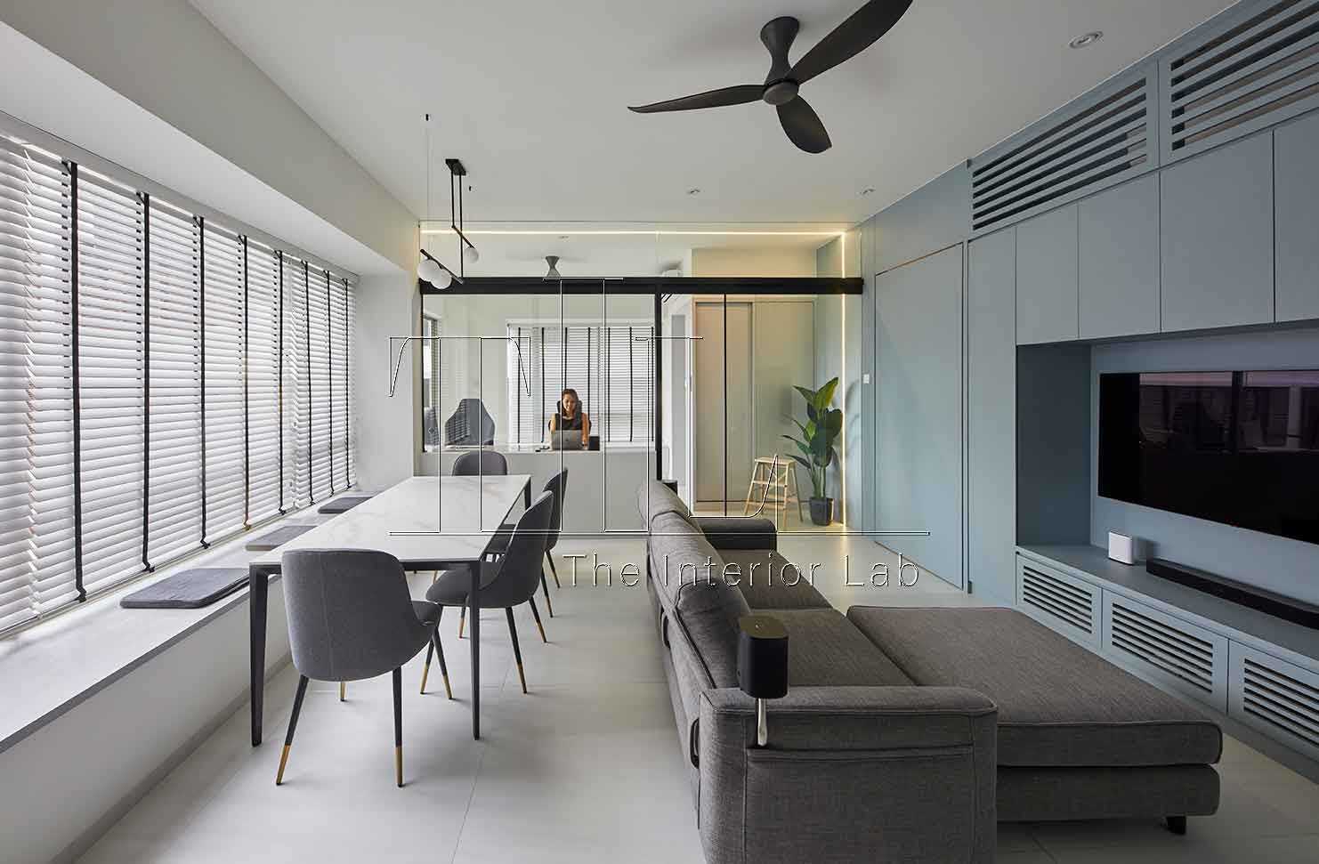 Contemporary Living Room with Feature Wall and Bay Window