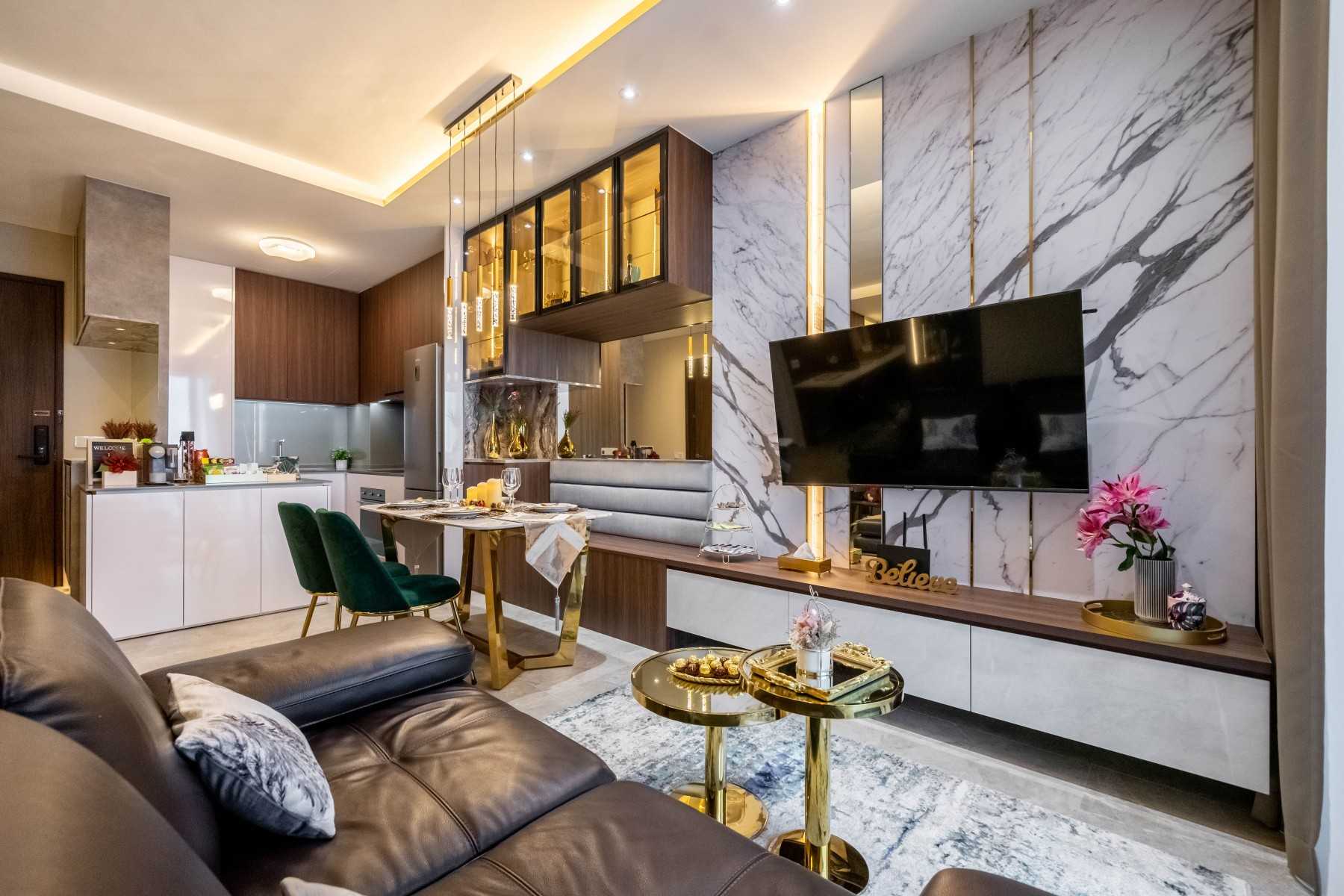 Modern Living Room with TV Console and Feature Wall